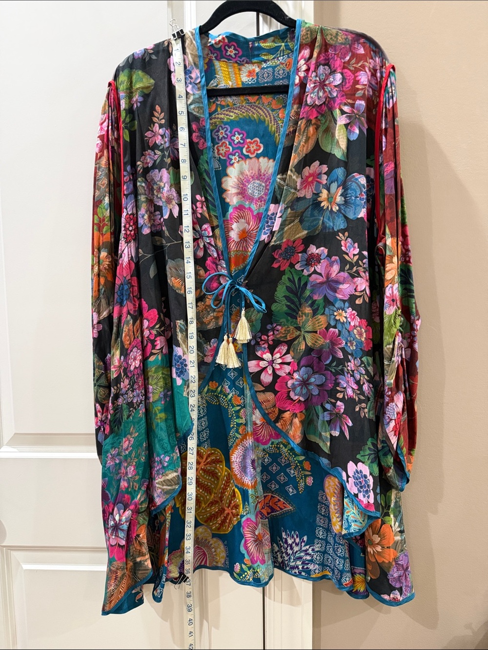 NWT Johnny Was Floral Multi-Color Boho Tie-Front Reversible Tunic